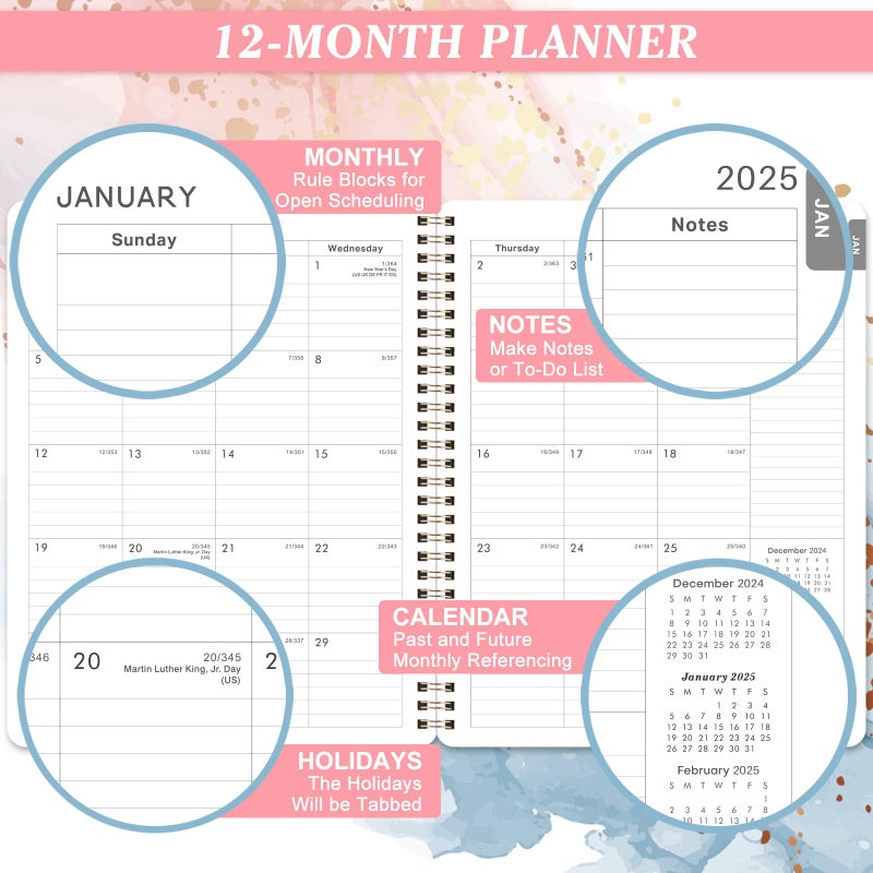 Coboll Planner 2025-2025 Planner Weekly and Monthly from Jan. 2025 to Dec.2025, 8 "" x 9.8 "", 2025 Planner with Flexible Cover, Large Daily Blocks - Image 4